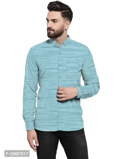 Stylish Turquoise Cotton Casual Shirt For Men-thumb0