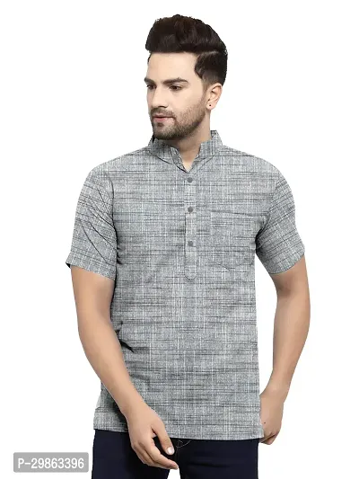 Elegant Grey Khadi Cotton Self Pattern Casual Shirts For Men-thumb0