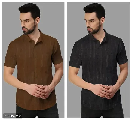 Reliable Multicoloured Khadi Cotton Printed Short Sleeves Casual Shirt For Men Pack Of 2-thumb0