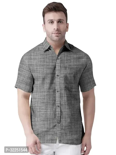 Stylish Grey Khadi Cotton Solid Short Sleeves Shirt For Men-thumb0