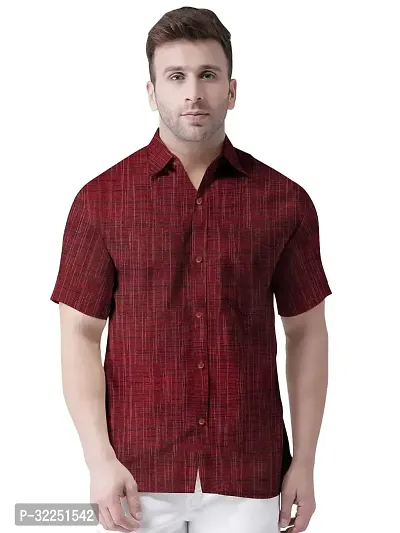 Stylish Maroon Khadi Cotton Solid Short Sleeves Shirt For Men-thumb0