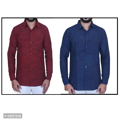 Reliable Khadi Cotton Textured Long Sleeves Casual Shirts For Men Pack Of 2