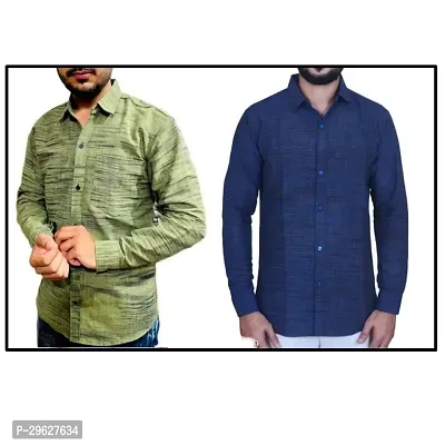 Reliable Khadi Cotton Textured Long Sleeves Casual Shirts For Men Pack Of 2