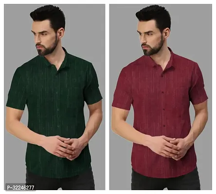 Reliable Multicoloured Khadi Cotton Printed Short Sleeves Casual Shirt For Men Pack Of 2