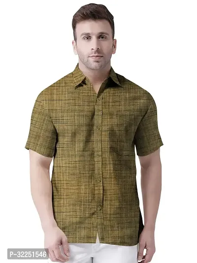 Stylish Green Khadi Cotton Solid Short Sleeves Shirt For Men-thumb0