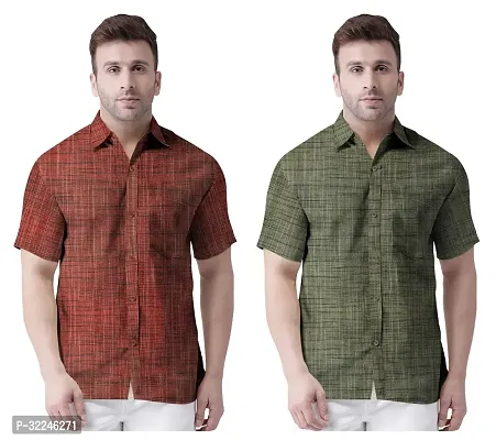 Reliable Multicoloured Khadi Cotton Printed Short Sleeves Casual Shirt For Men Pack Of 2-thumb0