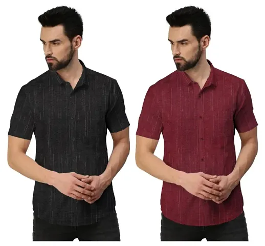Khadi Cotton Solid Casual Shirt Pack of 2 For Men