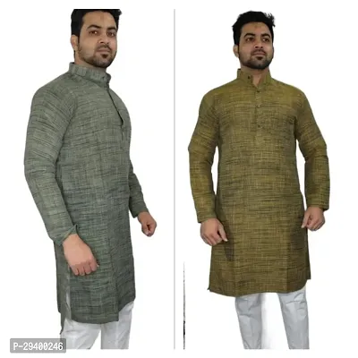 Stylist Khadi Cotton Kurtas For Men Pack Of 2-thumb0