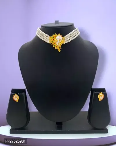 Stylish Golden Copper Beads Jewellery Set For Women-thumb0