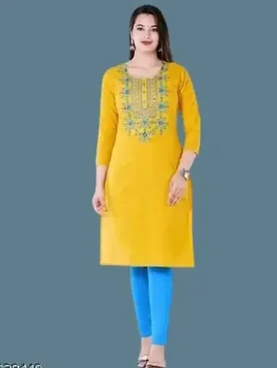 Women's Casual Rayon Embroidered Straight Kurta for Women and Girls|Women's Kurtas & Kurtis