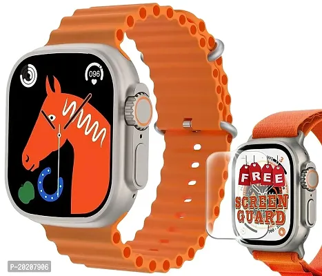 JBJ Collection Ultra 2.11 Big Display Real 49MM Titanium Case with Screw and Push Lock -1:1 Ultra Watch-Bluetooth Calling Smart Watch with Rotating Crown and Logo on/Off (Ocean Loop Orange)