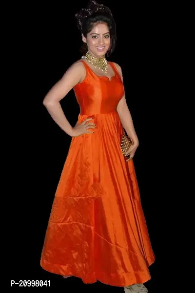 Stylish Self Design Orange Khadi Cotton Dress-thumb0