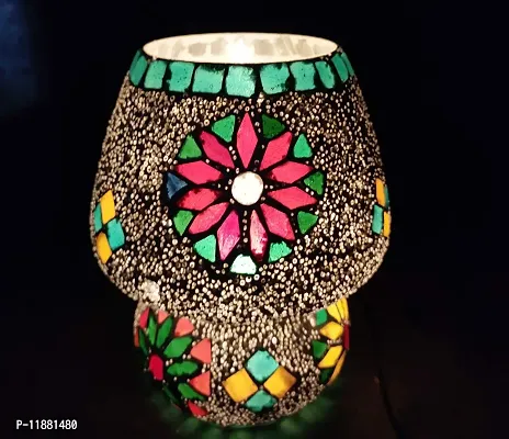 LPINE Turkish Designer Handcrafted Glass Mosaic Beads Table/Night Electric Lamp Decoration for Home, Living Room, Bedroom Bedside, Mandir, Hall, Corner Table(Multi, 18Cm)
