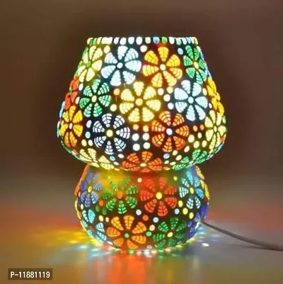 LPINE Turkish Floral Design Handcrafted Glass Mosaic Beads Table/Night Lamps for Vintage Decoration for Home, Living Room, Bedroom Bedside, Mandir, Hall Table (18 Cm)