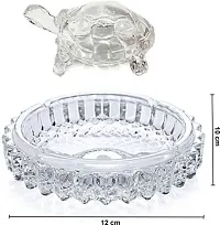 LPINE Glass Crystal Tortoise with Plate Vastu Set, Small, Transparent-thumb2