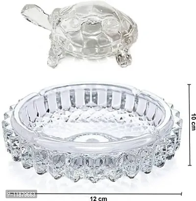 LPINE Glass Crystal Tortoise with Plate Vastu Set, Small, Transparent-thumb3