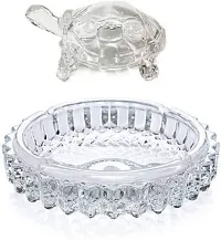 LPINE Glass Crystal Tortoise with Plate Vastu Set, Small, Transparent-thumb1