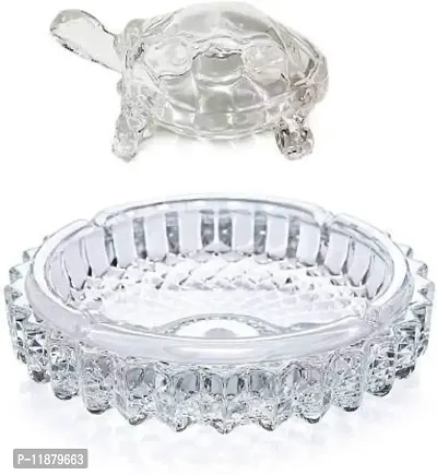 LPINE Glass Crystal Tortoise with Plate Vastu Set, Small, Transparent-thumb2