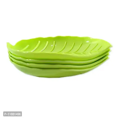 LPINE Melamine Leaf Shape Solid Color Unbreakable Microwave Safe Snack Platter for Serving Pakoda, Poha, Rice, Samosa, Burger Set of 6 Plates Green.-thumb0