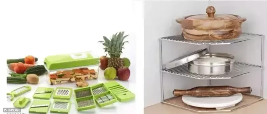 Combo Pack Of 12 In1 Nicer Dicer Fruit And Vegetable Chopper  And Multipurpose Stainless Steel Corner Rack