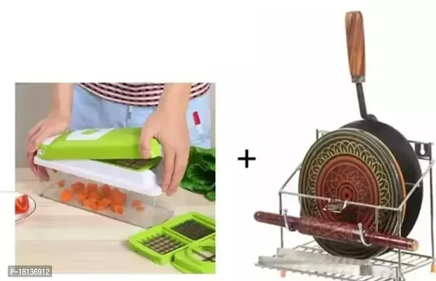 Combo Pack Of 12 In 1 Nicer Dicer For Chopping Fruits And Vegetables And Stainless Steel 4 In 1 Chkla Belan Stand-thumb0