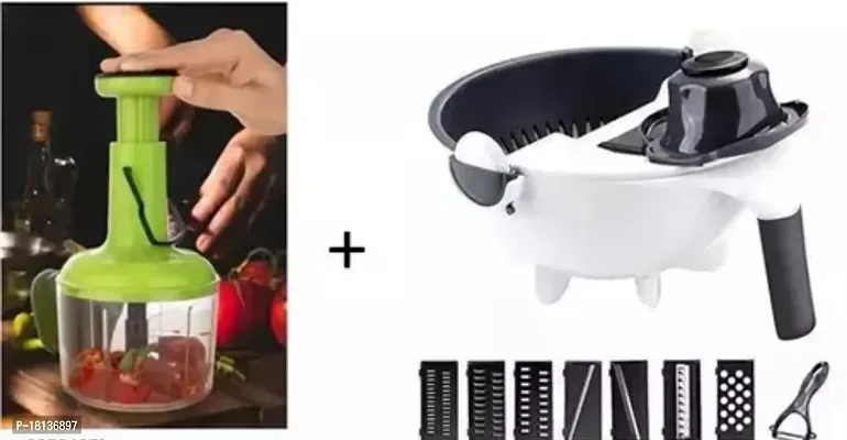 Combo Pack Of 2 In 1 Chopper With Stainless Steel Blades And Wet Basket For Fruits And Vegetables For Grating/Slicing