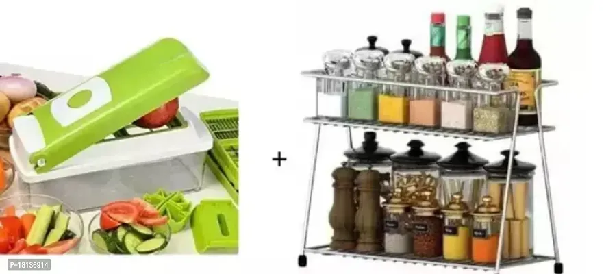 Combo Pack Of Multipurpose Stainless Steel Spice Rack And 12 In 1 Nicer Dicer Fruit And Vegetable Chopper