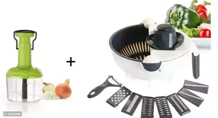 Combo Pack Of 2 In 1 Chopper With Stainless Steel Blades For Fruits And Vegetables And Wet Basket