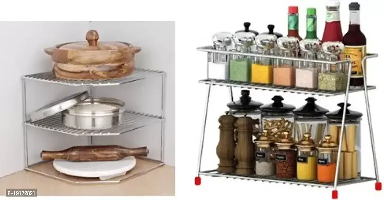 Value Adds Present a combo pack stainless steel multipurpose corner rack + spice Containers Kitchen Racknbsp;