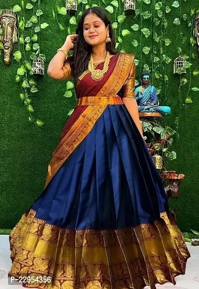 Stylish Navy Blue Art Silk Zari Lehenga Choli Set For Women-thumb0