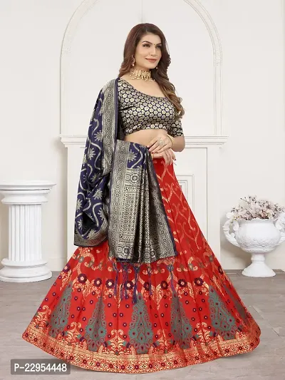 Stylish Red Art Silk Zari Lehenga Choli Set For Women-thumb3