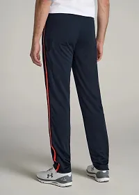 Elegant Navy Blue Cotton Blend Striped Regular Track Pants For Men-thumb1