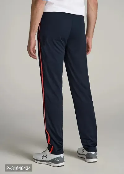 Elegant Navy Blue Cotton Blend Striped Regular Track Pants For Men-thumb2