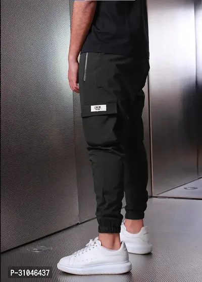 Elegant Black Polyester Blend Self Pattern Joggers For Men-thumb2