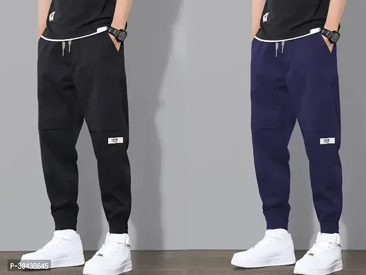 Stylish Blended Solid Regular Track Pants For Men Pack Of 2-thumb0