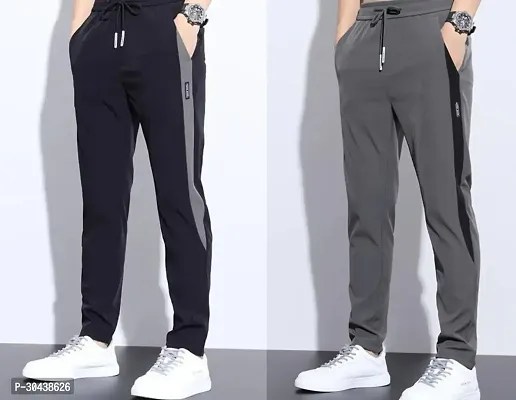 Stylish Blended Colourblocked Regular Track Pants For Men Pack Of 2