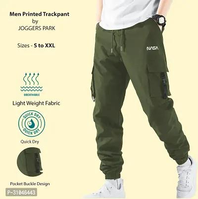 Elegant Olive Polyester Blend Self Pattern Joggers For Men-thumb0