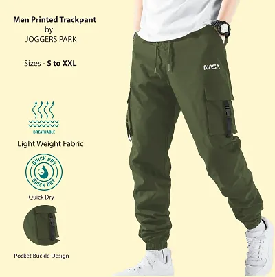 Stylish Olive Polyester Blend Solid Joggers For Men