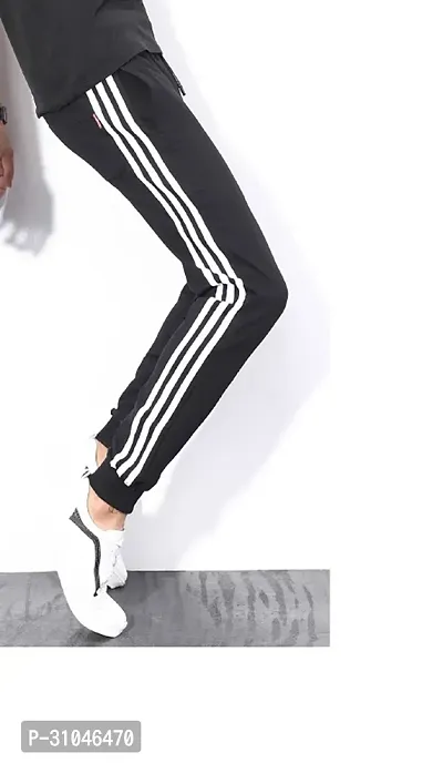 Elegant Black Cotton Blend Striped Joggers For Men-thumb2