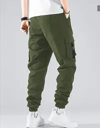 Elegant Olive Polyester Blend Self Pattern Joggers For Men-thumb1