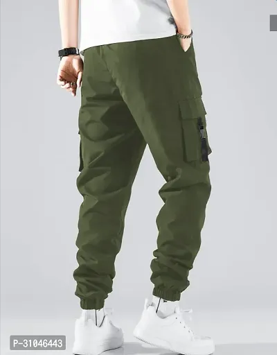 Elegant Olive Polyester Blend Self Pattern Joggers For Men-thumb2