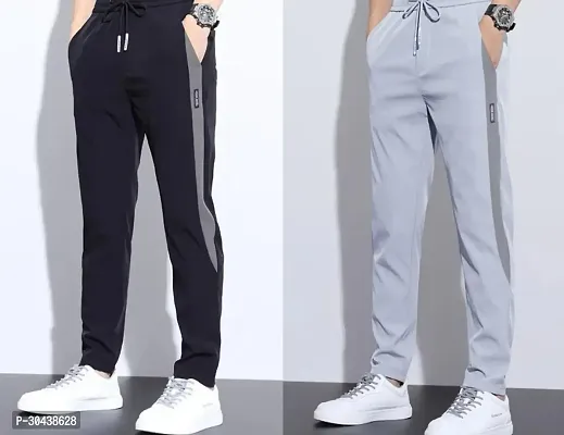 Stylish Blended Colourblocked Regular Track Pants For Men Pack Of 2