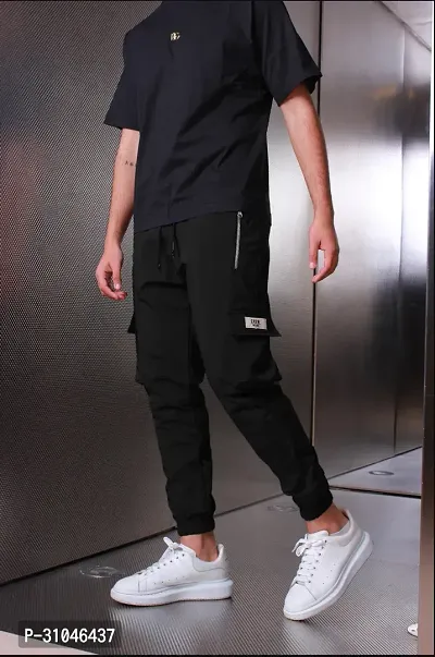 Elegant Black Polyester Blend Self Pattern Joggers For Men-thumb0