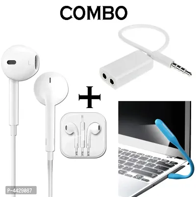 Apple Earphone with USB light along with splitter cable (Combo)-thumb0
