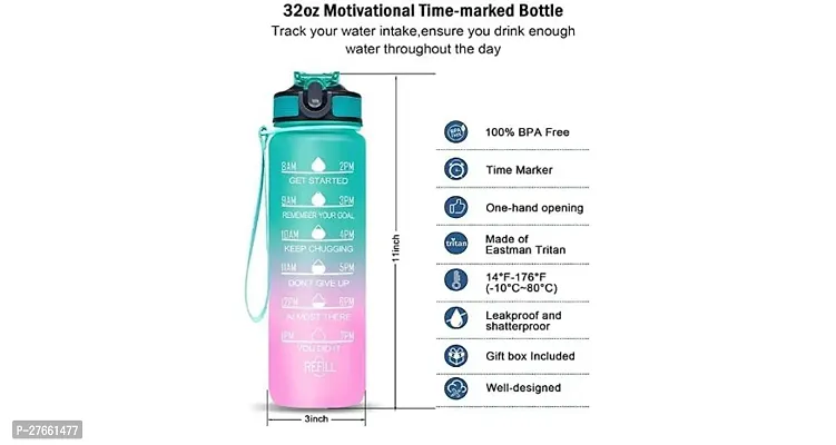 Water Bottles Leakproof Unbreakable Bottle with Motivational Time Marker 1 Litre-thumb2