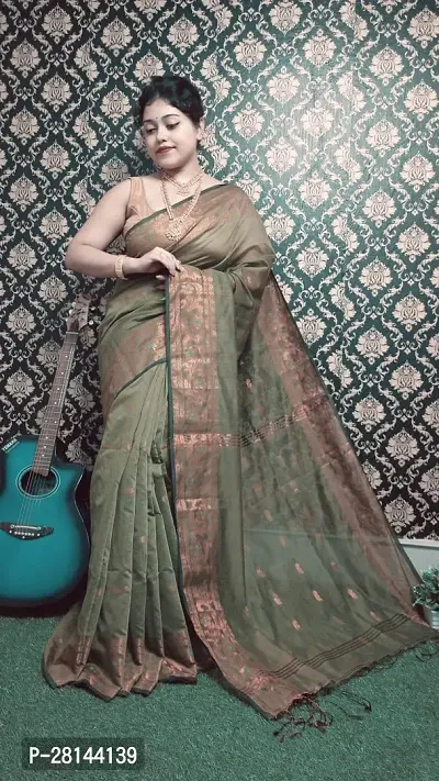 Beautiful Cotton Silk Zari Saree with Blouse piece For Women-thumb0