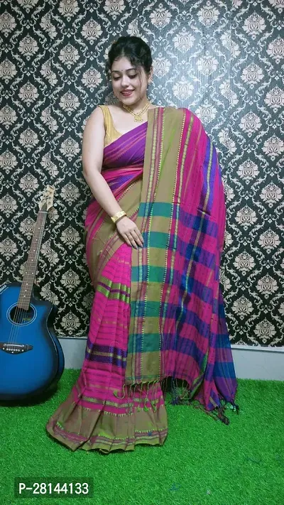 Beautiful Cotton Checked Saree with Blouse piece For Women
