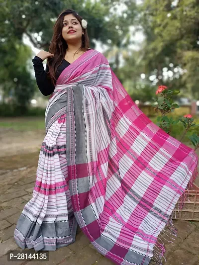 Beautiful Cotton Checked Saree with Blouse piece For Women-thumb0