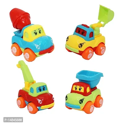 Unbreakable Friction Powered Automobile Car Toy Set, Pull Back Car Truck Toys for Kids Boy and Girl, Construction Vehicle Toys(Trolley, Dump Truck, Cement Mixer) Pack of 4, Multicolor-thumb0