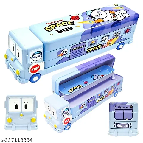 School Pencil Box for Girls and Boys Compass Box for Girls with Wheel, Stylish School Bus ans Train Geometry Box